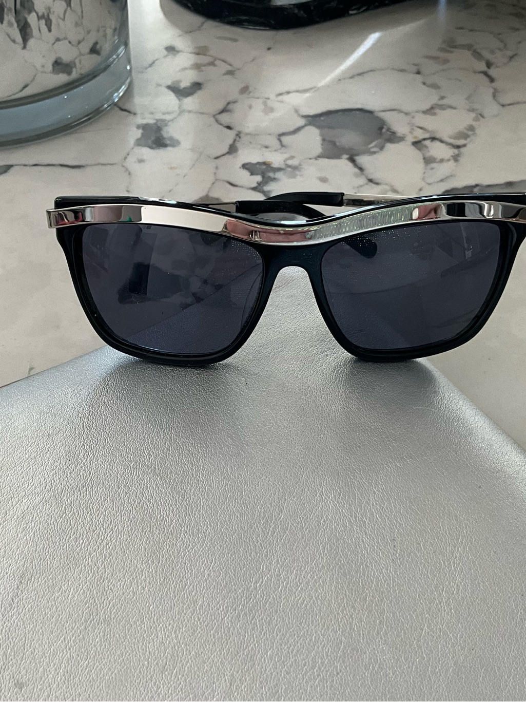 Women's Black Sunglasses With Silver Trim - Modern Shield Style